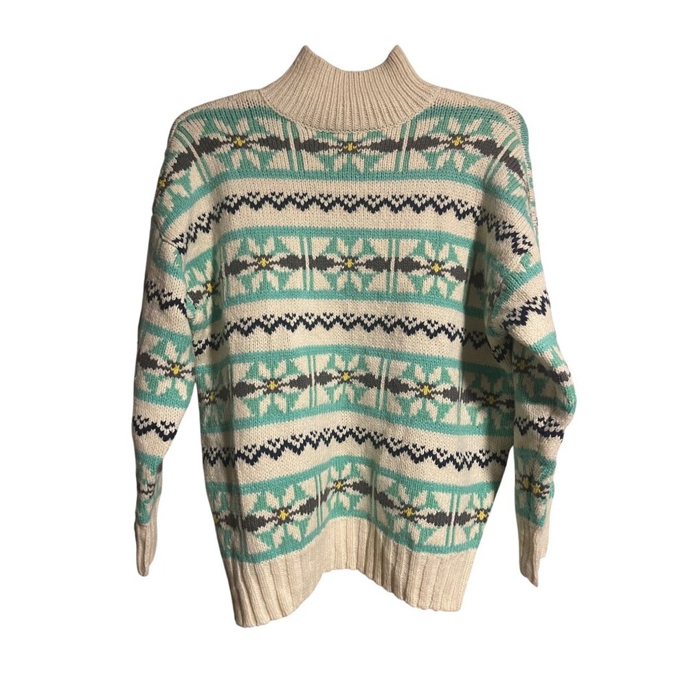 American Eagle Outfitters Sweater Women XS Cream Fair Isle Knit Pullover Winter